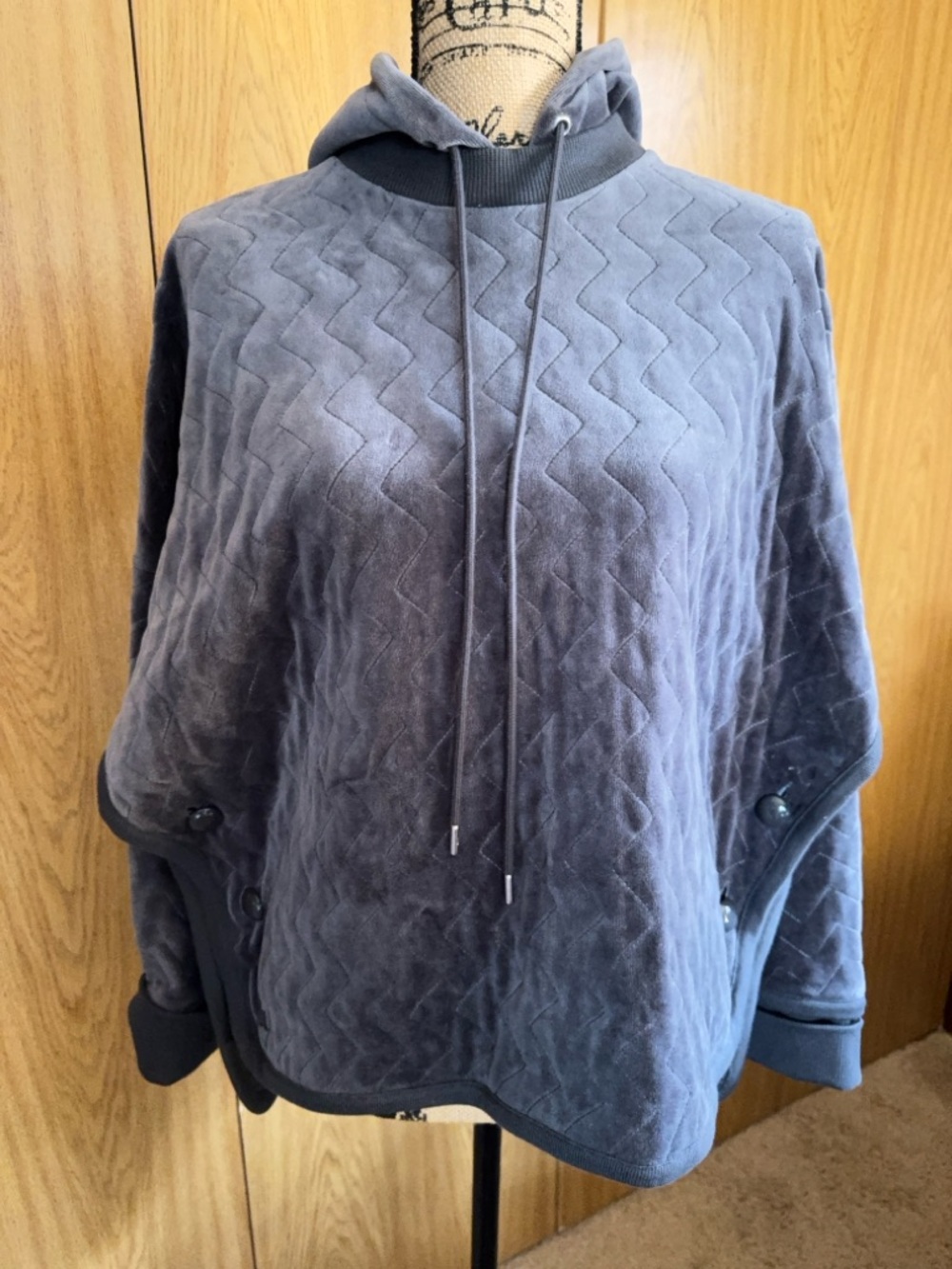 Lacoste Quilted Hooded Poncho Sweater in Slate Blue